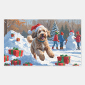 Sticker Rectangulaire Scène de Noël enneigée avec un Bernedoodle (Devant)