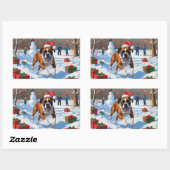 Sticker Rectangulaire Scène de Noël festive de Boxer dans la neige (Feuille)