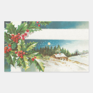 Sticker Rectangulaire Scène de Noël Hiver de neige blanche