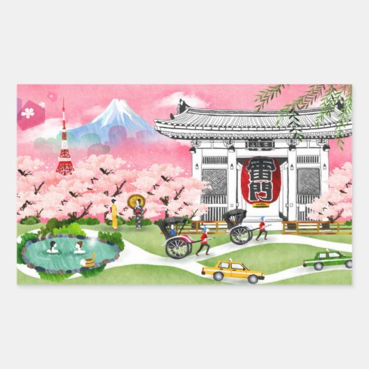 Sticker Rectangulaire Scène japonaise (Devant)