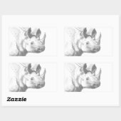 Sticker Rectangulaire Schéma de dessin au crayon Rhino Rhinoceros (Feuille)