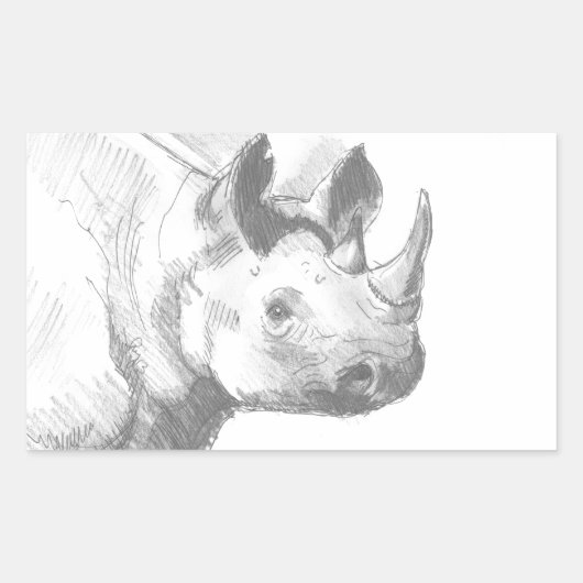 Sticker Rectangulaire Schéma de dessin au crayon Rhino Rhinoceros (Devant)