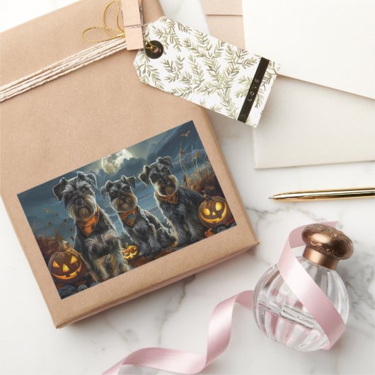 Sticker Rectangulaire Schnauzer Halloween Éffrayant (Cadeaux)