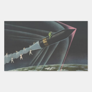 Sticker Rectangulaire Science-fiction vintage d'un astronaute chevauchan