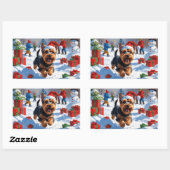 Sticker Rectangulaire Scottish Terrier coule la neige avec le Casquette (Feuille)