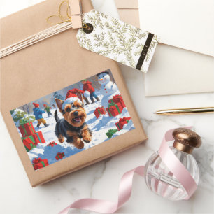 Sticker Rectangulaire Scottish Terrier coule la neige avec le Casquette 