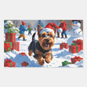 Sticker Rectangulaire Scottish Terrier coule la neige avec le Casquette (Devant)
