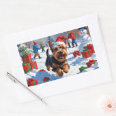 Sticker Rectangulaire Scottish Terrier coule la neige avec le Casquette (Enveloppe)