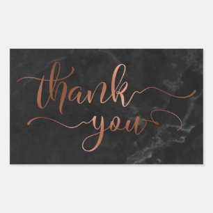 Sticker Rectangulaire Script de remerciement en cuivre sur marbre noir