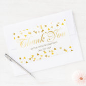 Sticker Rectangulaire Script doré Merci et confettis de cœurs dorés (Enveloppe)