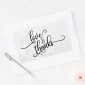 Sticker Rectangulaire Script Love & Merci sur Marbre Blanc (Enveloppe)