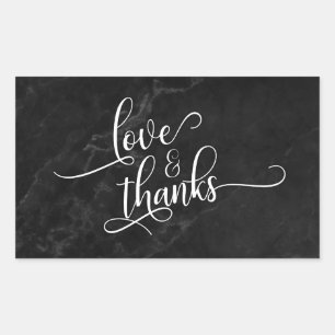 Sticker Rectangulaire Script Love & Merci sur Marbre Noir
