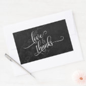 Sticker Rectangulaire Script Love & Merci sur Marbre Noir (Enveloppe)