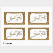 Sticker Rectangulaire Script Merci, Paillettes Dorées & Bande Ornée (Feuille)