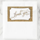 Sticker Rectangulaire Script Merci, Paillettes Dorées & Bande Ornée (Sac)