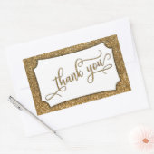 Sticker Rectangulaire Script Merci, Paillettes Dorées & Bande Ornée (Enveloppe)