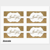 Sticker Rectangulaire Script Merci, Paillettes Dorées & Bande Ornée (Feuille)