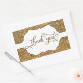 Sticker Rectangulaire Script Merci, Paillettes Dorées & Bande Ornée (Enveloppe)