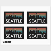 Sticker Rectangulaire Seattle Washington Retro Sunset Skyline tendance (Feuille)
