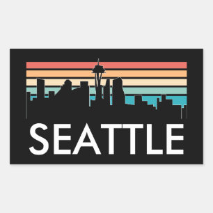 Sticker Rectangulaire Seattle Washington Retro Sunset Skyline tendance