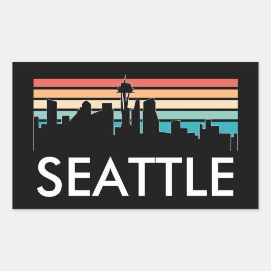 Sticker Rectangulaire Seattle Washington Retro Sunset Skyline tendance (Devant)