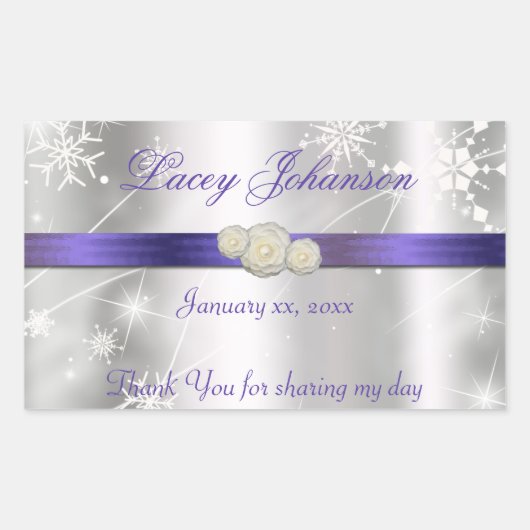 Sticker Rectangulaire Seize ans, bouteille d'eau/de vin argent et violet (Devant)