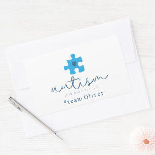 Sticker Rectangulaire sensibilisation à l'autisme pièce de puzzle bleue