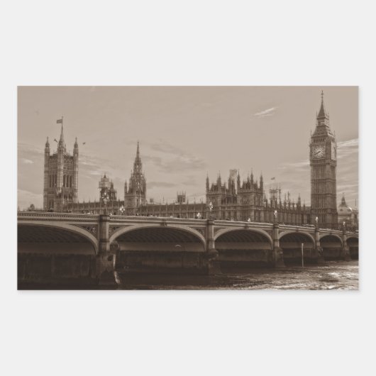 Sticker Rectangulaire Sepia Big Ben Tower Palace de Westminster (Devant)