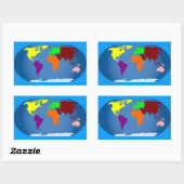 Sticker Rectangulaire Sept Continents colorés (Feuille)