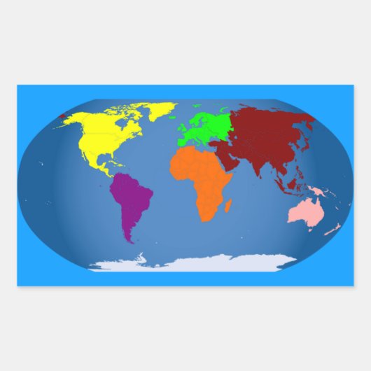 Sticker Rectangulaire Sept Continents colorés (Devant)