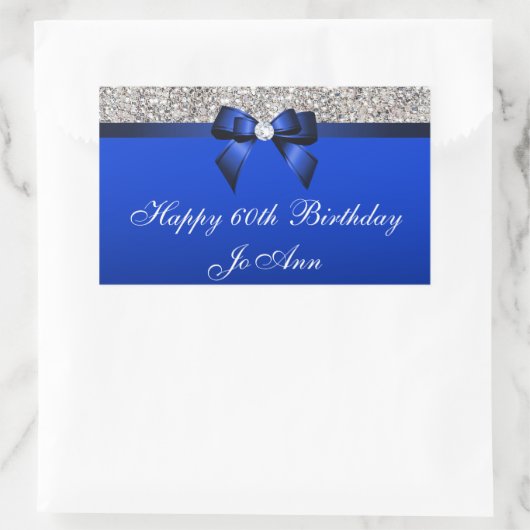 Sticker Rectangulaire Séquences d'Argent Bleu Bow (Sac)