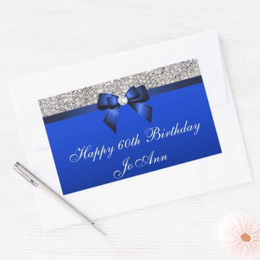 Sticker Rectangulaire Séquences d'Argent Bleu Bow (Enveloppe)