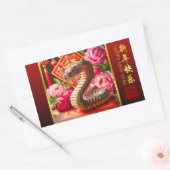 Sticker Rectangulaire Serpent et pivoines chinois Origami HRS (Enveloppe)