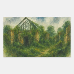 Sticker Rectangulaire Serre surélevée en ruines Aquarelle Art Imprimer