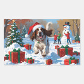 Sticker Rectangulaire Setter anglais coule dans la neige avec Casquette  (Devant)