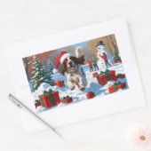 Sticker Rectangulaire Setter anglais coule dans la neige avec Casquette  (Enveloppe)