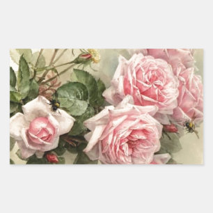Sticker Rectangulaire Shabby Chic Rose Roses victoriens