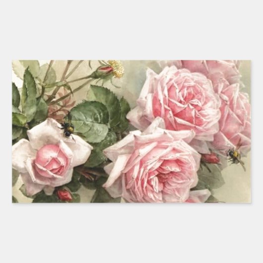 Sticker Rectangulaire Shabby Chic Rose Roses victoriens (Devant)