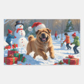 Sticker Rectangulaire Shar Pei coule dans la neige avec le Casquette de (Devant)