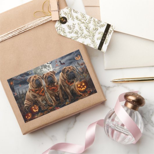 Sticker Rectangulaire Shar Pei Halloween Éffrayant (Cadeaux)
