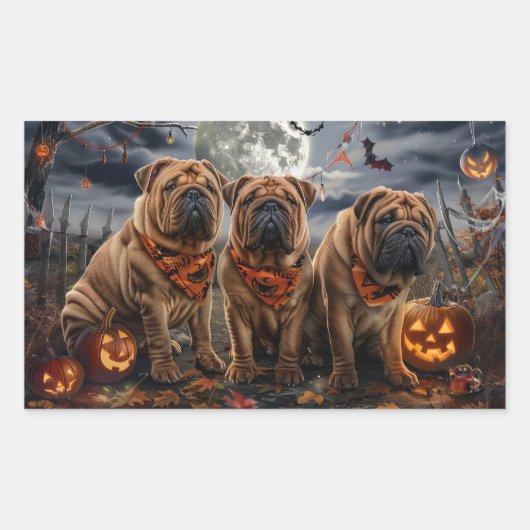 Sticker Rectangulaire Shar Pei Halloween Éffrayant (Devant)
