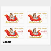 Sticker Rectangulaire Shetland Sheepdog Christmas Sleigh (Feuille)