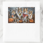 Sticker Rectangulaire Shetland Sheepdog Halloween Éffrayant (Sac)