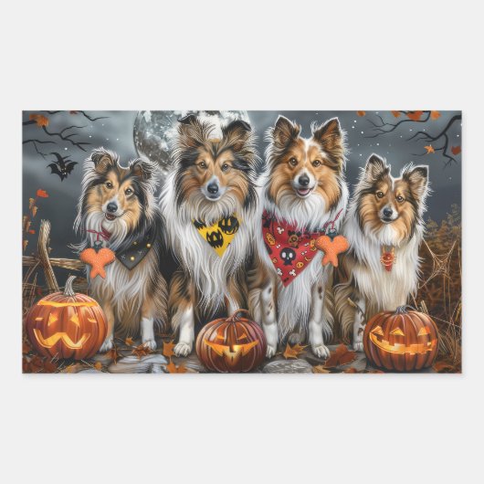 Sticker Rectangulaire Shetland Sheepdog Halloween Éffrayant (Devant)