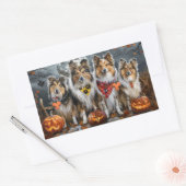 Sticker Rectangulaire Shetland Sheepdog Halloween Éffrayant (Enveloppe)