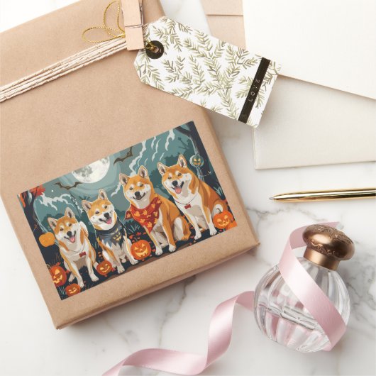 Sticker Rectangulaire Shiba Inu Halloween Éffrayant (Cadeaux)