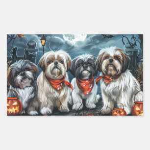 Sticker Rectangulaire Shih Tzu Halloween Épouvantable