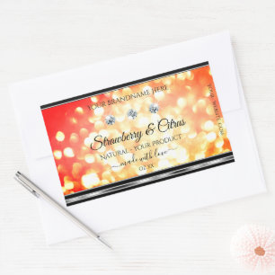 Sticker Rectangulaire Shimmery Red Gold Parties scintillant Produit Étiq