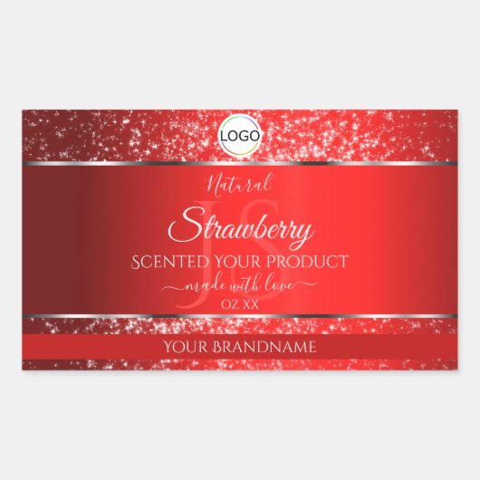 Sticker Rectangulaire Shimmery Red Logo Initiales Parties scintillant Ét (Devant)