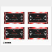 Sticker Rectangulaire Shimmery Ruby Red Frame Black Produit Bijoux Étiqu (Feuille)